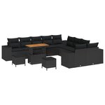 vidaXL Ensemble de canapés de jardin 13 pièces avec coussins en rotin noir poly acacia