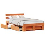 vidaXL Cadre de lit avec tiroirs Marron ciré 135x190 cm Bois de pin massif