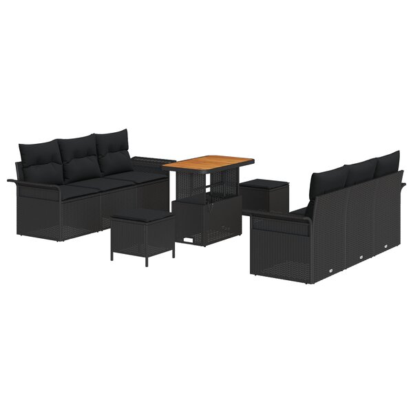 Ensemble de Canapés de Jardin 9 Pièces avec Coussins en Poly Rattan Noir