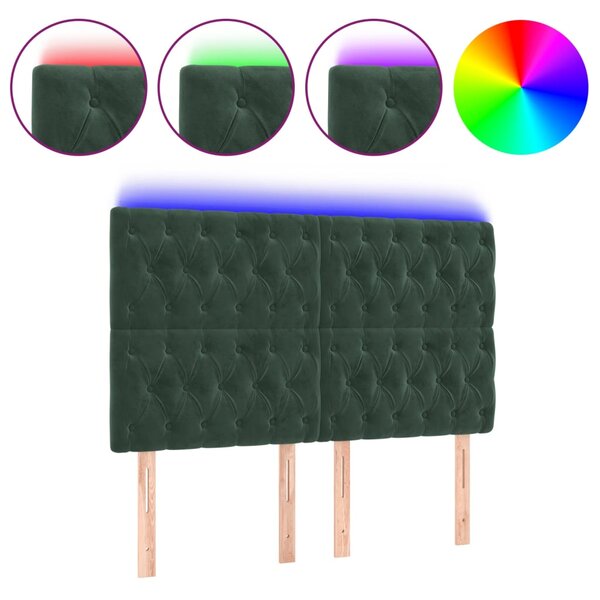 vidaXL Tête de lit à LED Vert foncé 160x7x118/128 cm Velours