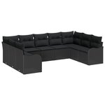Ensemble de canapés de jardin 9 pièces avec coussins en rotin poly noir vidaXL