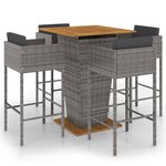 vidaXL Ensemble de bar de jardin 5 Pièces et coussins Résine tressée Gris