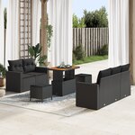 Ensemble de canapé de jardin 8 pièces avec coussins Rattan noir poly Acacia