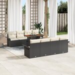 vidaXL Ensemble de Canapé de Jardin 9 Pièces avec Coussins Noir Poly Rattan Acacia