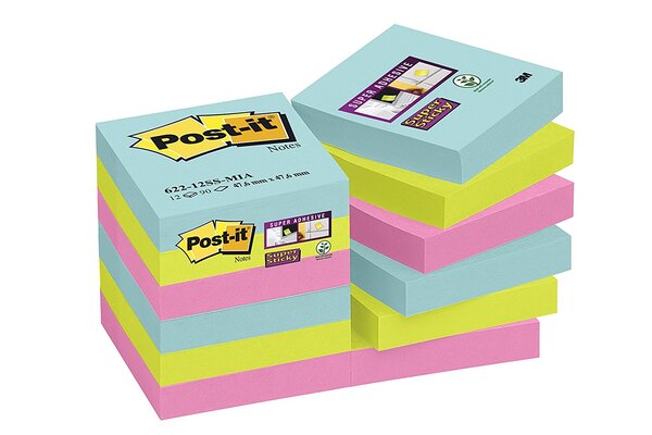 Lot de 12 blocs Notes Super Sticky Collection Miami 47,6 x 47,6mm POST-IT