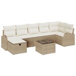 Ensemble de Canapés de Jardin 8 Pièces avec Coussins Beige Rattan Poly