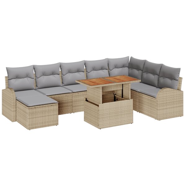 vidaXL Ensemble de Salle à Manger de Jardin de 9 Pièces avec Coussins Beige Poly Rattan Acacia