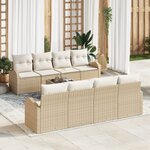 Ensemble de Sofa de Jardin de 9 pièces avec Coussins Beige Poly Rattan