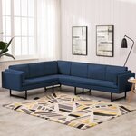 vidaXL Canapé d'angle Bleu Tissu