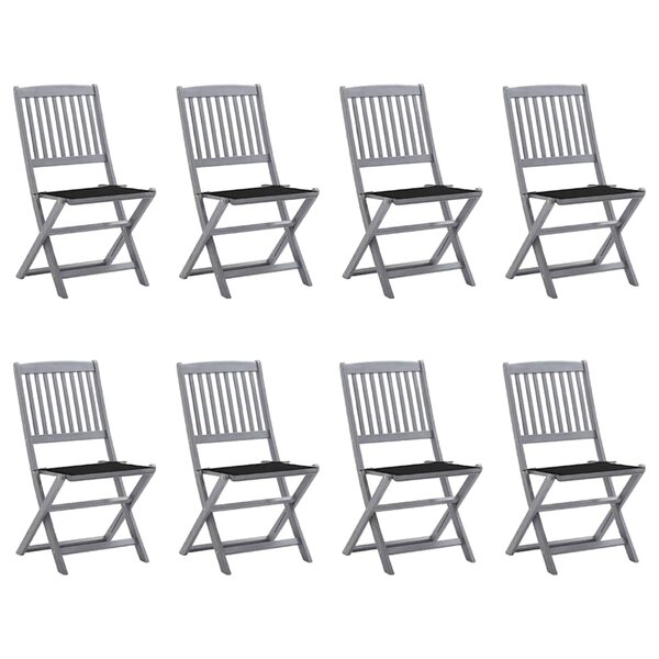 vidaXL Chaises pliables d'extérieur lot de 8 et coussins Bois d'acacia