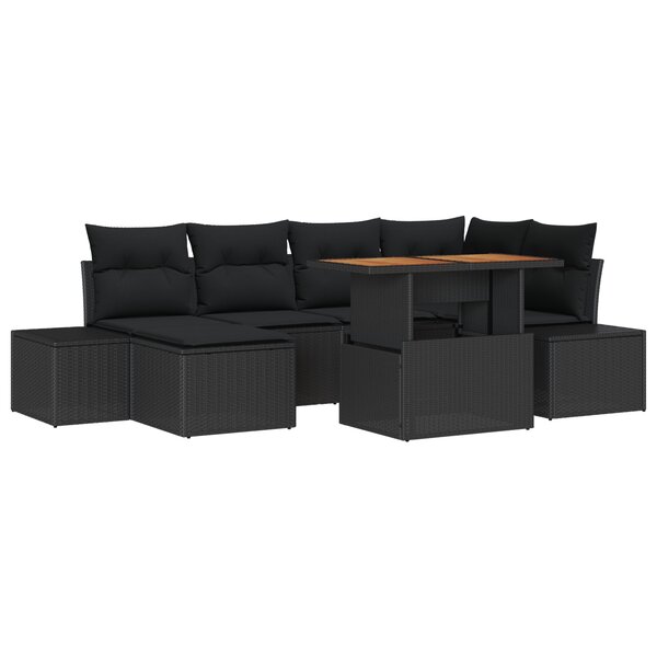 vidaXL Ensemble de salle à manger de jardin de 7 pièces avec coussins en poly rotin noir et acacia