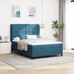 Lit Box Spring vidaXL avec Matelas Bleu Foncé 160x200 cm Velours
