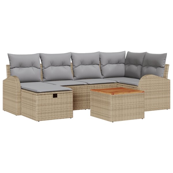 vidaXL Ensemble de Canapés de Jardin de 7 Pièces avec Coussins Beige Poly Rattan