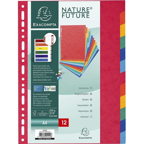 Intercalaires a4 - 12 positions - carte lustrée 225g - exacompta