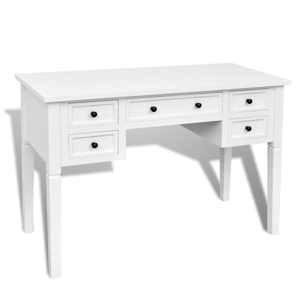 Bureau table poste de travail meuble d'ordinateur informatique étude à 5 tiroirs blanc 02_0023556
