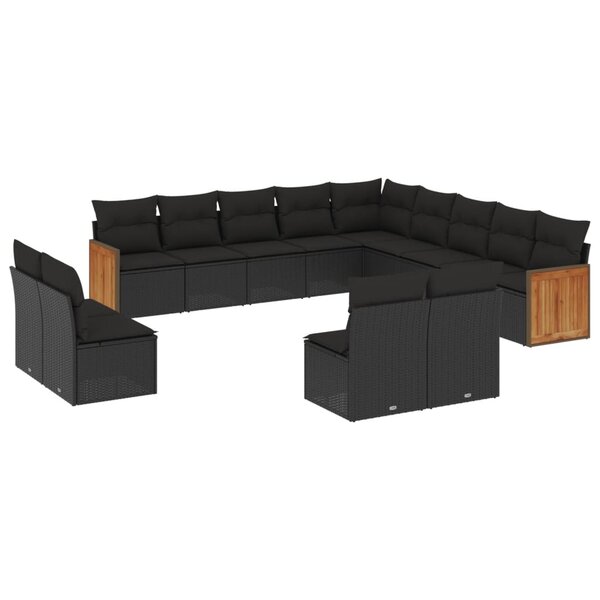 vidaXL Salon de jardin avec coussins 13 Pièces noir résine tressée