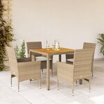vidaXL Ensemble à manger de jardin et coussins 5Pièces beige rotin acacia