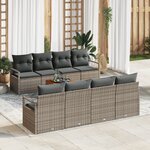 vidaXL Ensemble de Canapé de Jardin 9 Pièces avec Coussins Gris Rattan Poly Acacia