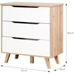 Commode 3 tiroirs - chêne et blanc mat - Pieds en massif - Scandinave 80 cm - VANKKA