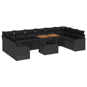 Ensemble de Canapés de Jardin de 11 pièces avec Coussins Rotin Poly Noir