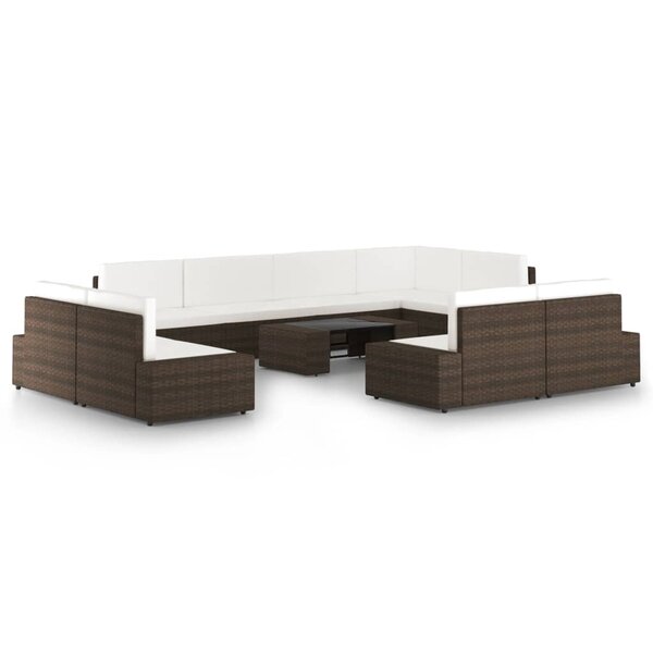 vidaXL Salon de jardin 10 Pièces avec coussins Marron Résine tressée