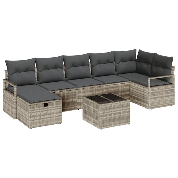 Ensemble de Canapés de Jardin 8 Pièces avec Coussins Gris Clair Poly Rotin