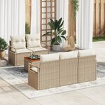 Ensemble de Canapé de Jardin de 6 Pièces avec Coussins Beige Poly Rattan Acacia