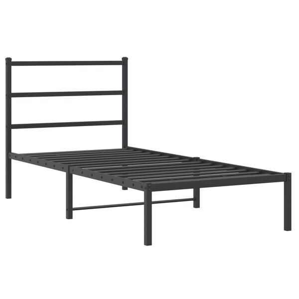 vidaXL Cadre de lit métal avec tête de lit noir 90x190 cm