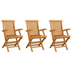 vidaXL Chaises de jardin avec coussins noir lot de 3 Bois teck massif