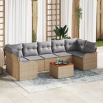 Ensemble de 8 pièces de canapés de jardin avec coussins Beige Poly Rattan Acacia