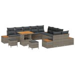 Ensemble de Canapé de Jardin 13 Pièces avec Coussins Gris Rattan Poly Acacia