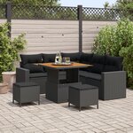 Ensemble de canapés de jardin 8 pièces avec coussins en rotin noir