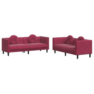 vidaXL Ensemble de canapés 2 Pièces avec coussins rouge bordeaux velours