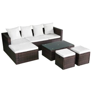 vidaXL Salon de jardin 4 Pièces avec coussins Résine tressée Marron