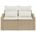 Canapé de jardin 2 places avec coussins Beige en poly rotin