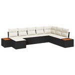 Ensemble de Canapé de Jardin 8 Pièces avec Coussins Rattan Poly Noir Acacia