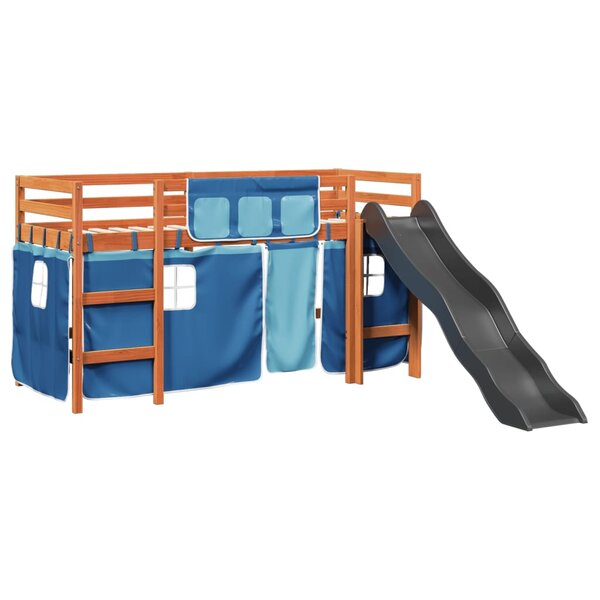 vidaXL Lit mezzanine enfants et rideaux bleu 90x200cm bois pin massif