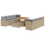 Ensemble de Canapé de Jardin 11 pièces avec Coussins Beige Poly Rattan Acacia