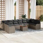 Canapé de jardin 11 pièces avec coussins gris en poly rattan et acacia