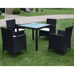 vidaXL Mobilier à dîner jardin 5 Pièces avec coussins Résine tressée Noir