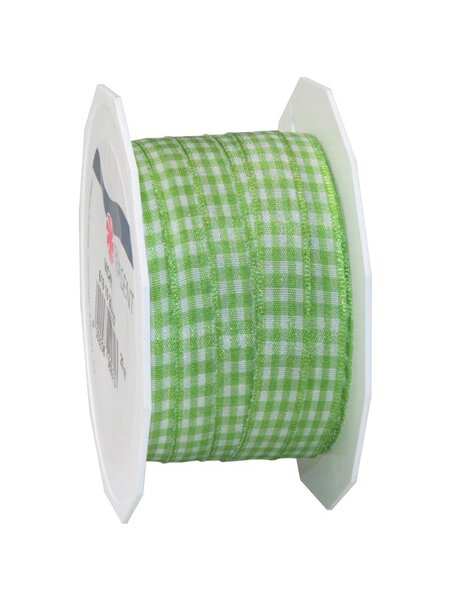 Ruban textile carreau de vichy 20-m-rouleau 10 mm vert pomme/blanc