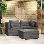 vidaXL Salon de jardin 3 Pièces avec coussins Gris Résine tressée