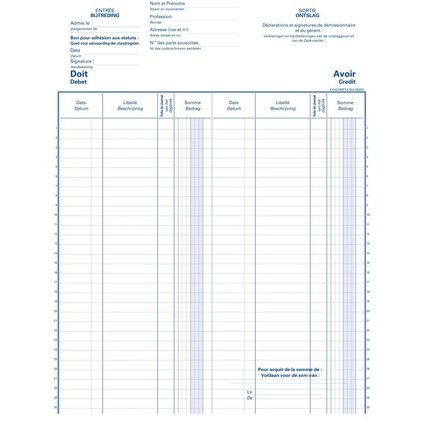 Piqûre Actionnaires C.v - S.c Billingie - 80 Pages - Blanc - Exacompta