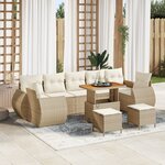 Ensemble de canapé de jardin 10 pièces avec coussins beige en rattan