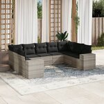 vidaXL Salon de jardin 9 Pièces avec coussins gris clair résine tressée