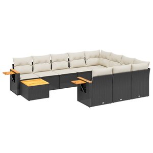 vidaXL Salon de jardin 11 Pièces avec coussins noir résine tressée