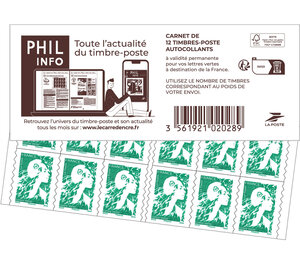 Carnet 12 timbres Marianne de l'avenir - Lettre Verte - Couverture Philinfo