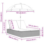 vidaXL Chaise longue double et coussins et parasol gris résine tressée