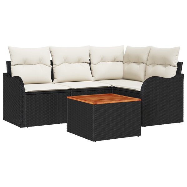 Set de Canapé de Jardin vidaXL 5 Pièces avec Coussins Rattan Poly Noir Acacia