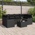 Canapé de Jardin 7 Pièces avec Coussins en Poly Rattan Noir